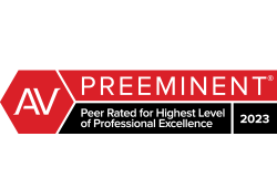 Martindale-Hubbell | AV Preeminent | Peer Rated For Highest Level of Professional Excellence | 2023